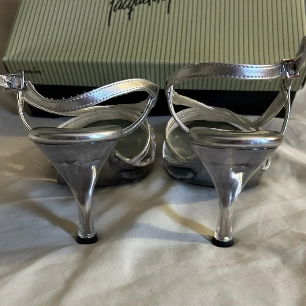 Jacqueline Ferrar Heels Worn Once Silver with Rhinestones - Picture 3 of 8